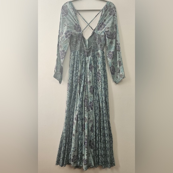 Free People Maxi Dress Women Boho A New Way Preppy Green Classic Floral NWT - Picture 4 of 6
